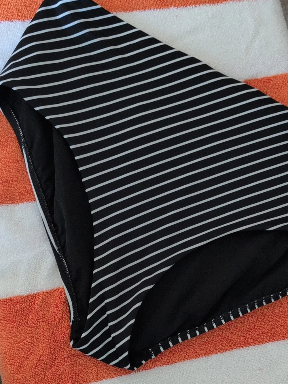 Athleta Black with White Diagonal Striped Swimsuit Bottoms